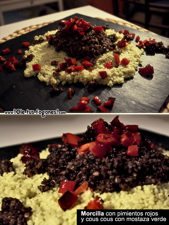 Morcilla con pimiento rojo y cous cous