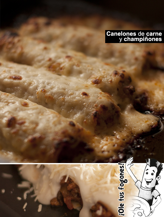 Canelones con carne y champiñones