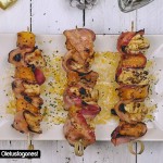 Brochetas de pollo, bacon y calabaza